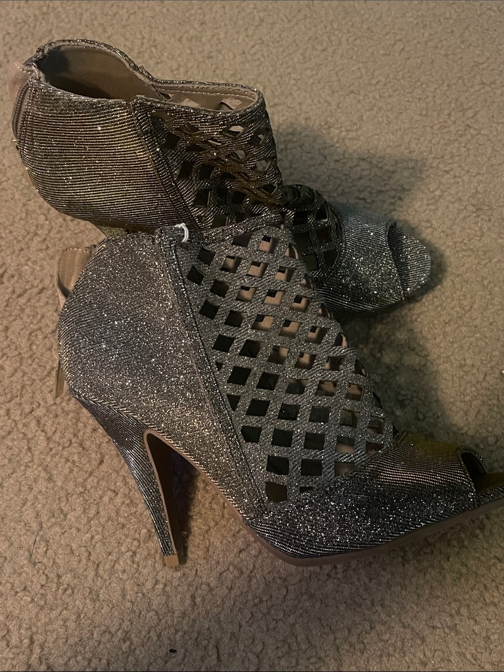 Women's Metallic Black Cutout Peep-Toe Heel
